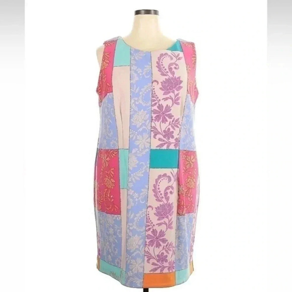 Taylor | Floral Patchwork Ploy Blend Sleeveless Shift Sheath Dress Plus Size 22 - Picture 1 of 2